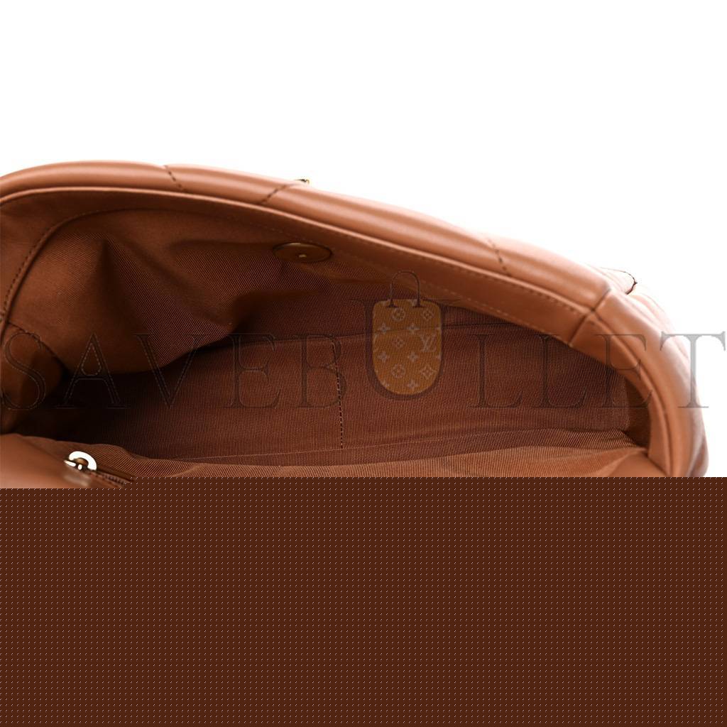 Ch*el master lambskin quilted medium Ch*el 19 flap brown as1160 (26*16*9cm)